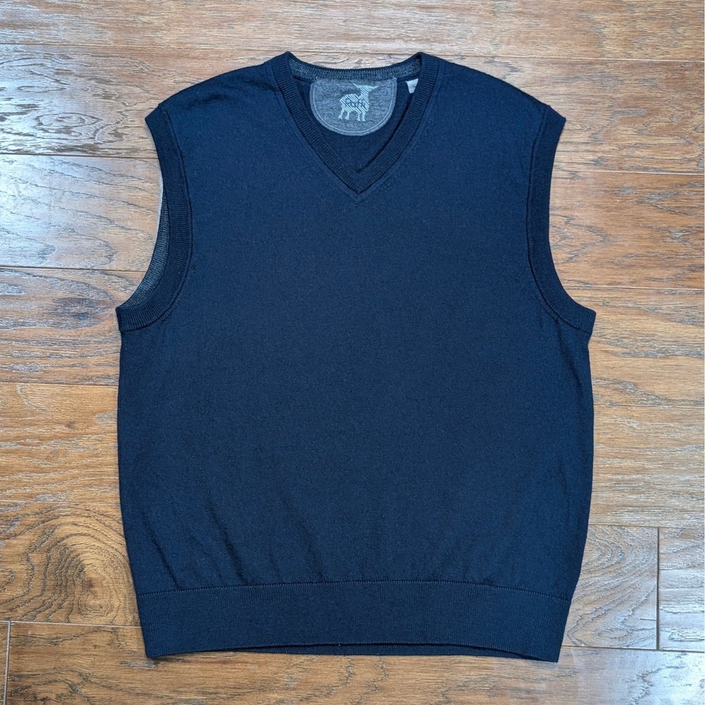 Raffi‎ 100% Merino Wool V Neck Sweater Vest Navy Blue Size L
